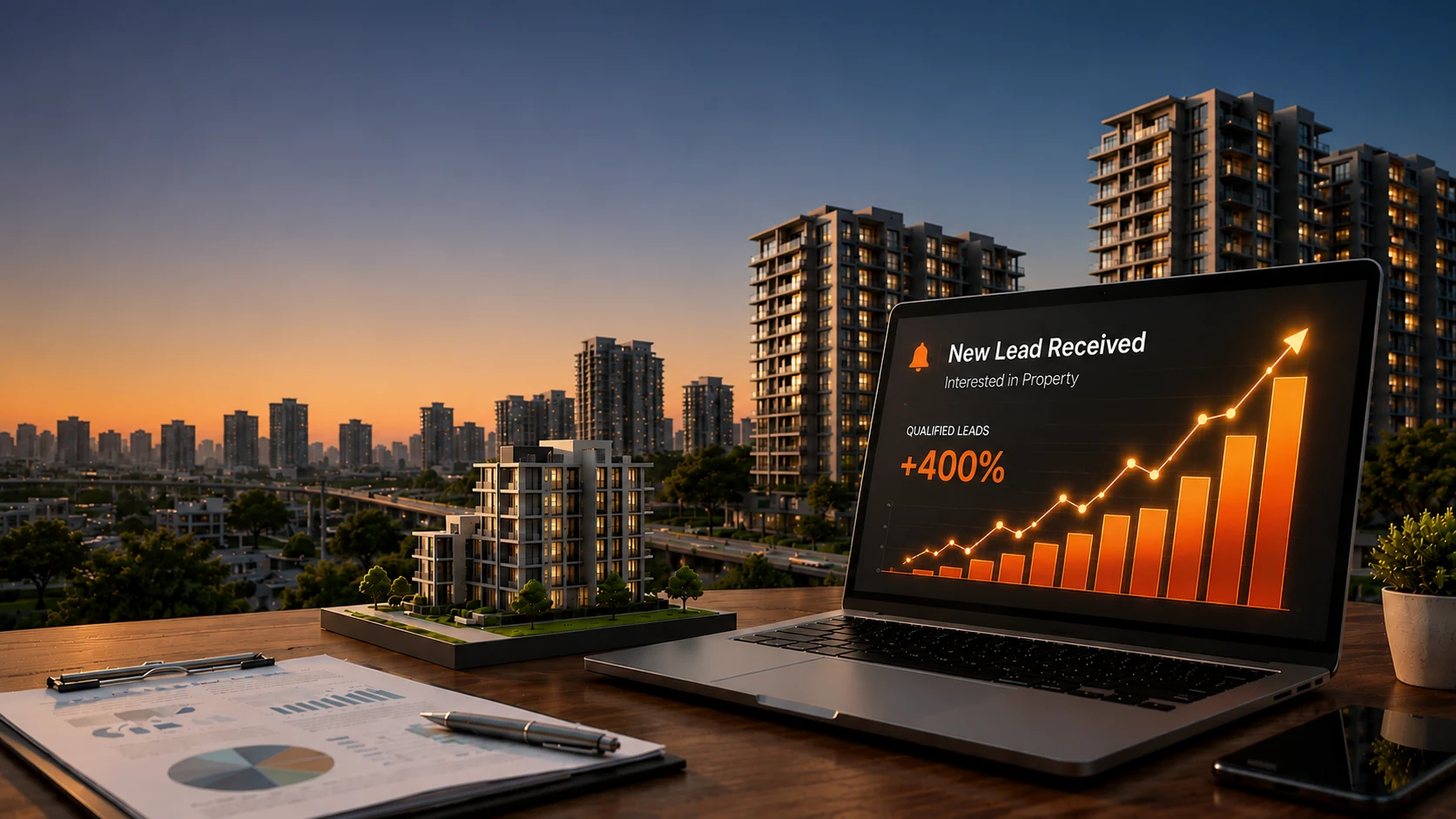 Real estate digital marketing performance showing 400% increase in qualified buyer leads